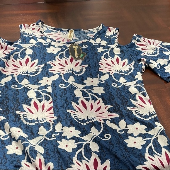 Shoreline women’s floral Cold shoulder short sleeve round neck A- line dress M - Picture 5 of 7